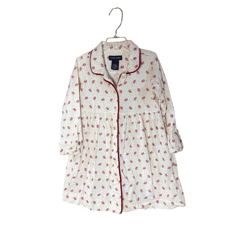 Ralph Lauren Girls 3T Corduroy Snowflake Floral Dress Cream Red Long Sleeve